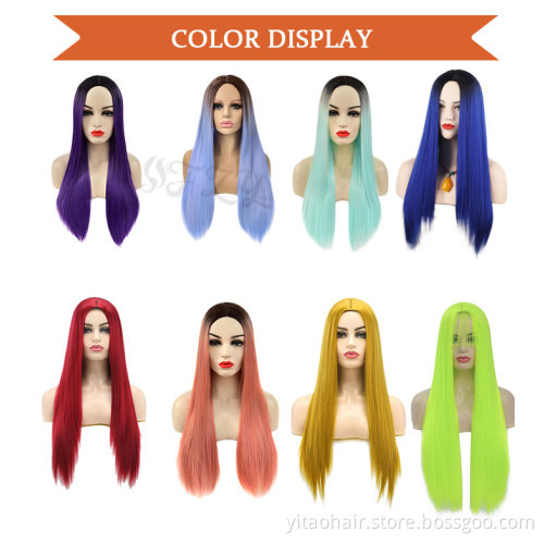 Fluorescent Green Long Straight Synthetic  Wigs Light Green Wig Middle Part good omens cosplay  Wigs for Women